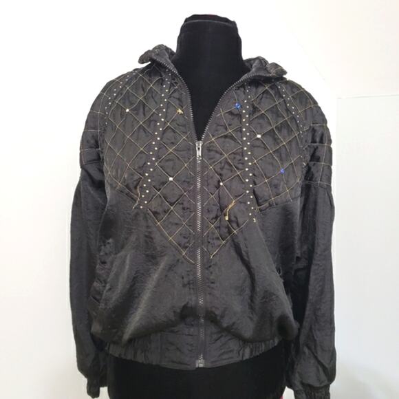 Vintage Wind Suit Tracksuit Lined Quilted Rhinestone Zipper Cuff Large Y2K - Picture 3 of 15